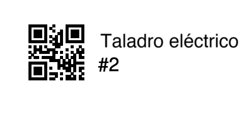 Una etiqueta de herramienta terminada con código QR y nombre