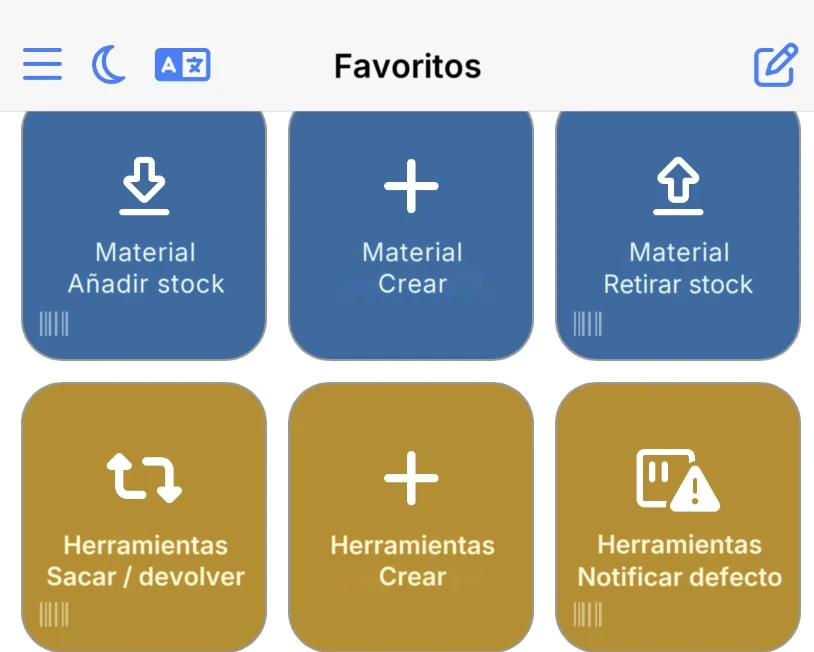 El botón de favoritos Herramientas Crear