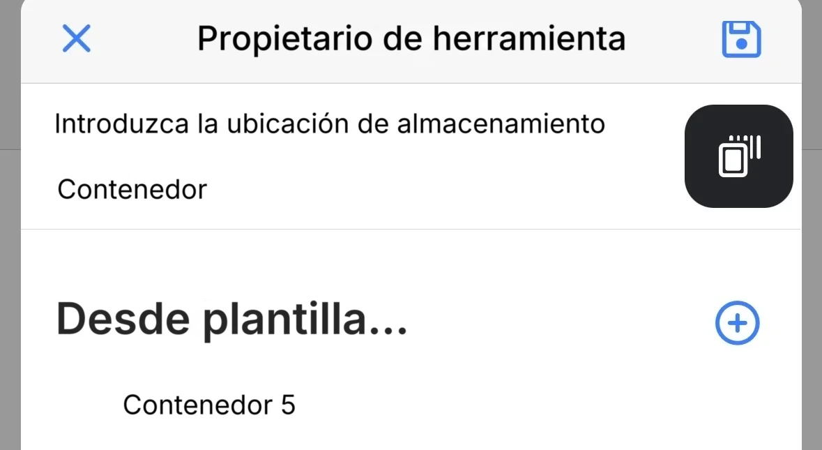 La pantalla Propietario de herramienta con el campo de ubicación