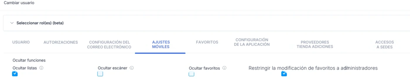 La pestaña Ajustes móviles