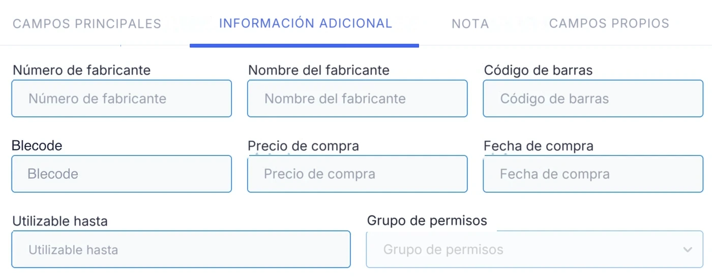 La pestaña Información adicional del diálogo Añadir Herramienta